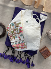 Purple Handloom Cotton Saree With Embrodery Work Redy Made Blouse